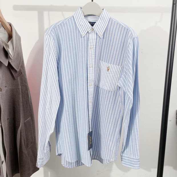 (정품/새상품) 폴로 랄프 로렌 남성 스트라이프 블루 클래식 핏 셔츠
