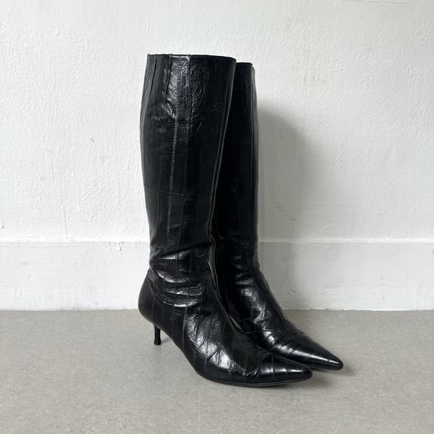 돌체앤가바나 eel skin 레더 나이프힐 롱부츠