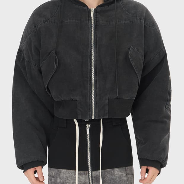 아르노드프랑스 베를린 크롭 보머 재킷 워시드 블랙