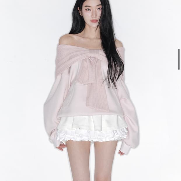 (미개봉)더티스 리본 후드 핑크 투웨이 오프숄더 후드티 후드집업