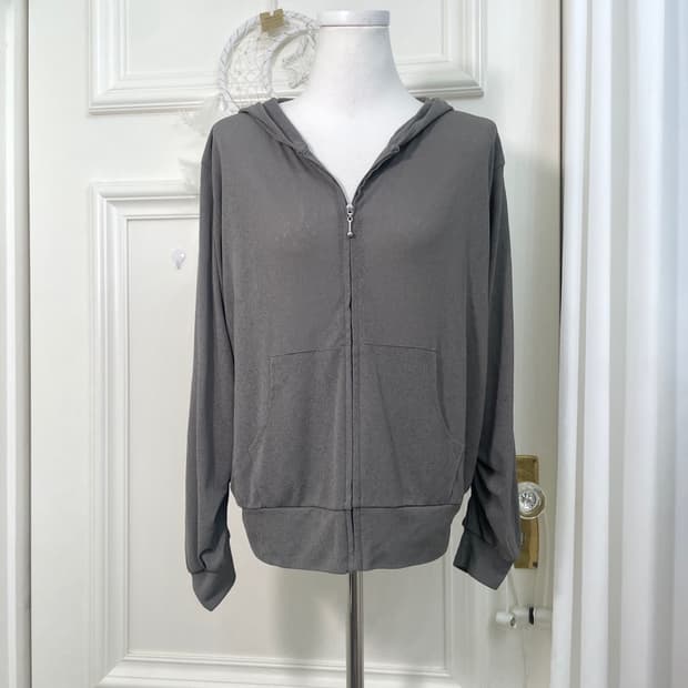 khaki sleeve shirring summer hoodie-zip