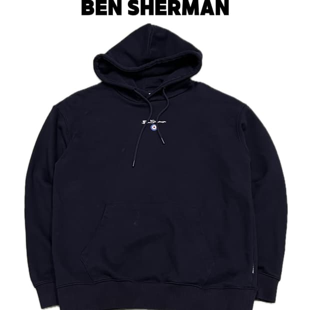 (105) 벤 셔먼 모스 타겟 백 프린팅 후드 티 다크네이비