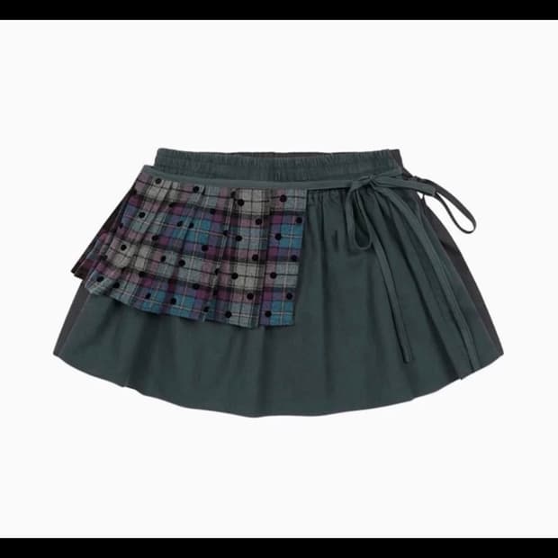 오헤시오 체크 투웨이 미니 스커트 애쉬 블루