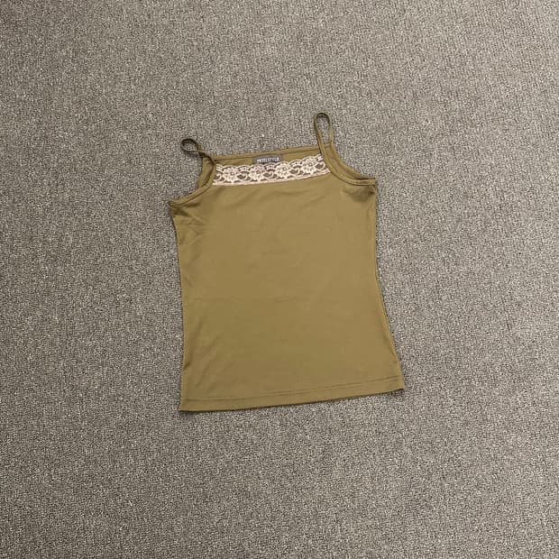 S)Japanese vintage 여성 브라운 레이스 나시