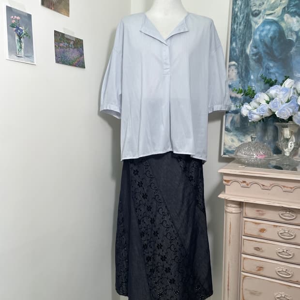 sky-blue stripe collar shirt cotton blou