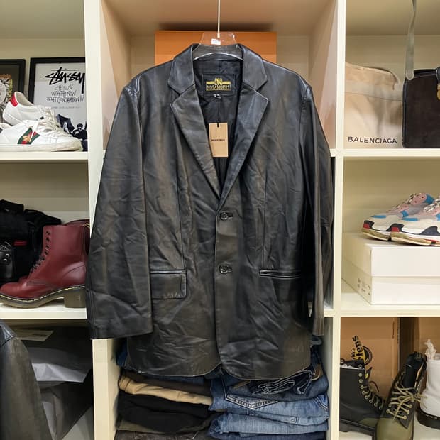 VTG 빈티지 블랙 레더 블레이저 95