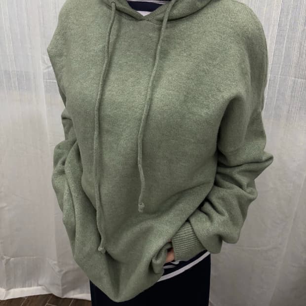 ZARA 자라 올리브카키 울니트 후드  