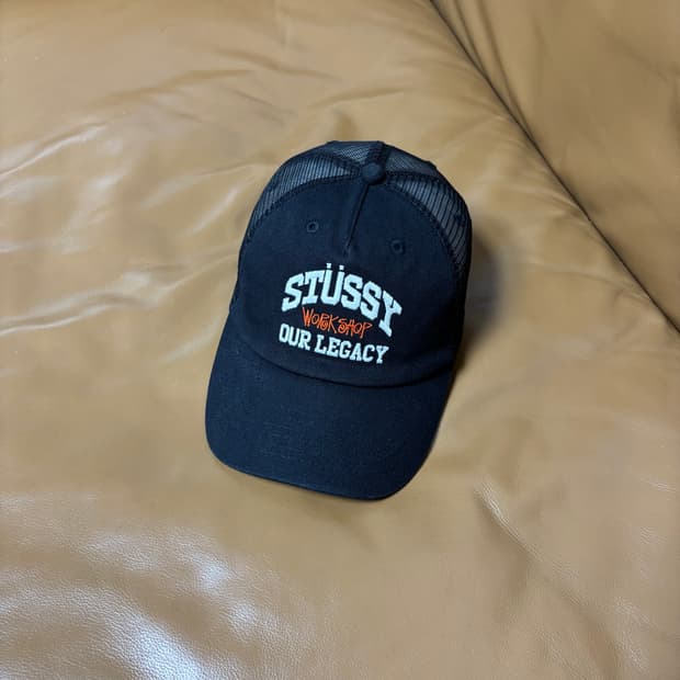 Stussy 스투시x아워레가시 스톤워시드 블랙 6패널 메쉬 볼캡 모자