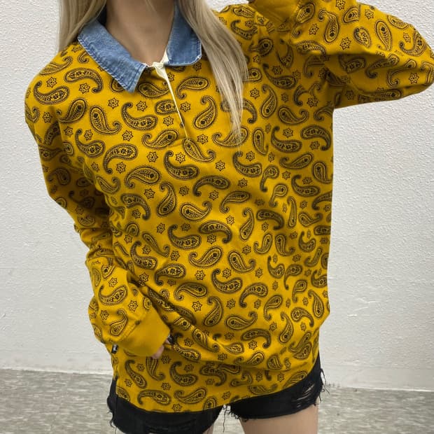 스투시 오리엔탈 프린팅 옐로우 데님 pk티 M