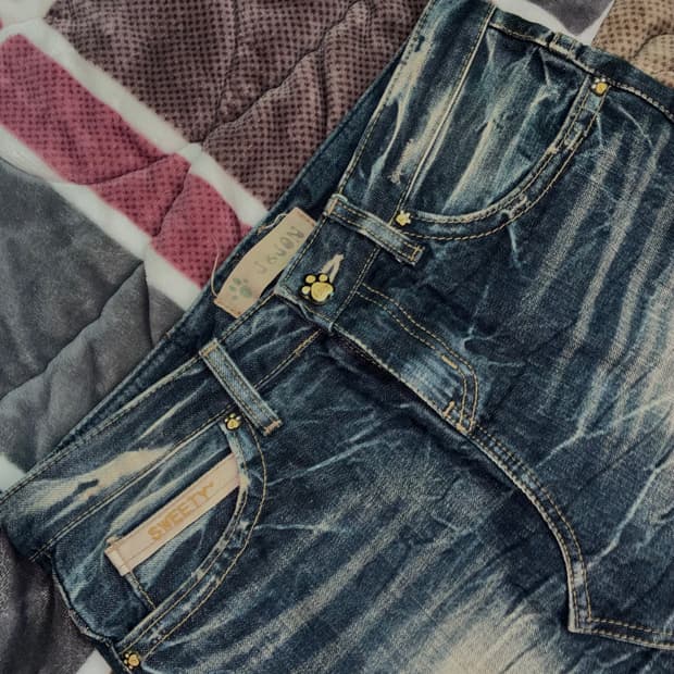 y2k 키치모리 강아지버튼 블루워싱 미니스커트