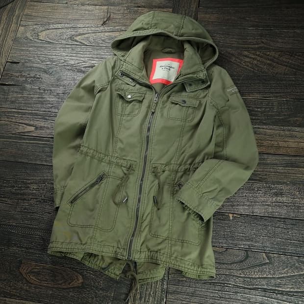 [아베크롬비] 빈티지 가공 워시드 후드 야상 자켓 카키 M18001