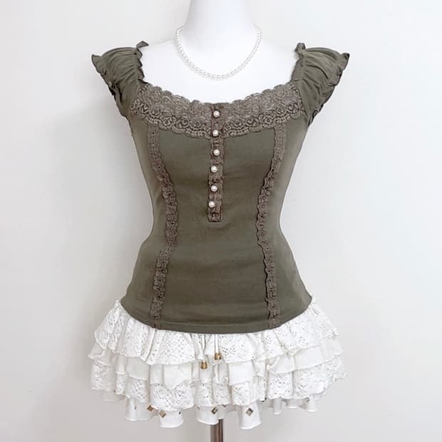 Lest rose 레스트로즈 페어리 진주 딱붙탑 러블리