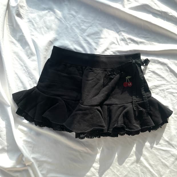 히스테릭 글래머 아카이브 체리 라인스톤 레이스 리본 프릴 러플 스커트