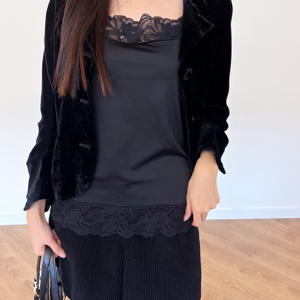 Made in USA 나일론 슬리브리스 레이스 탑 85