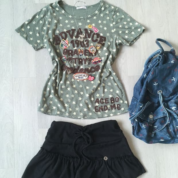 jpn vintage star nerd patch half t shirt