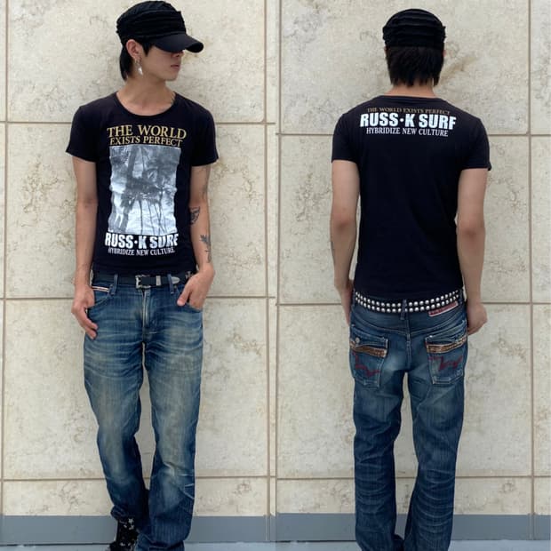 [RUSK K] Y2K Print Black Tee