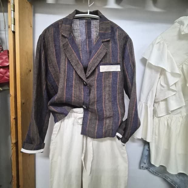 편집샾 루즈핏 린넨자켓. 도나카란 린넨배기팬츠