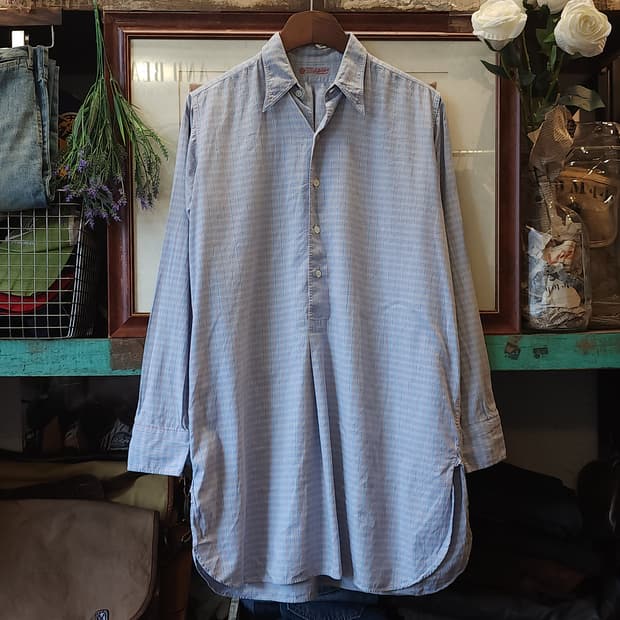 60s 프랑스 워크셔츠 가드너 빈티지 셔츠 스카이 블루 롱 튜닉 셔츠 m