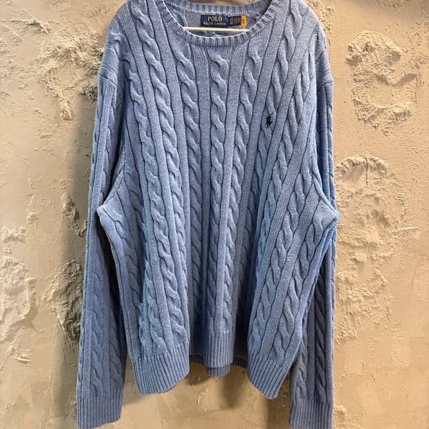 XXL 폴로 랄프로렌 POLO 케이블 니트 코튼 스웨터 블루