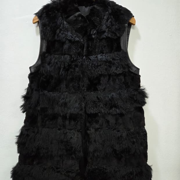 천연밍크 & 천연퍼 블랙 퍼 코트 베스트 조끼 Y2K