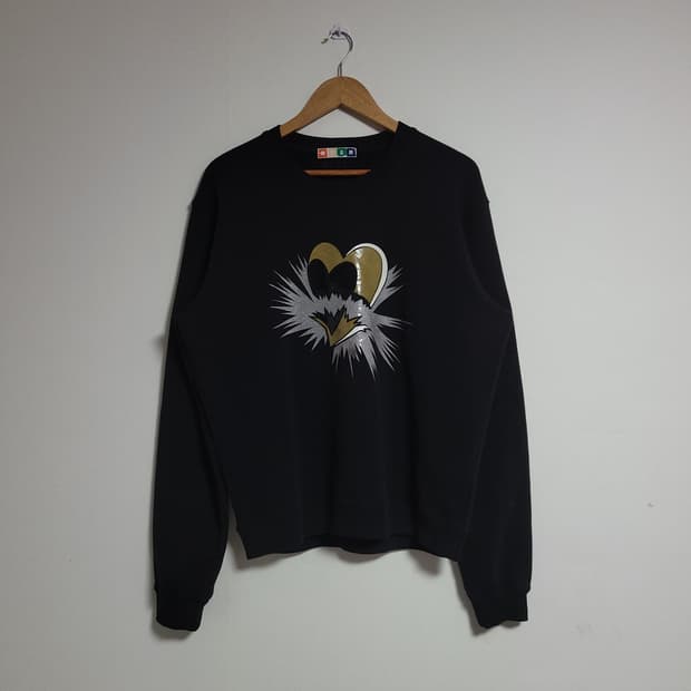 (M) MSGM 엠에스지엠 하트 프린팅 블랙 맨투맨 티셔츠 기모