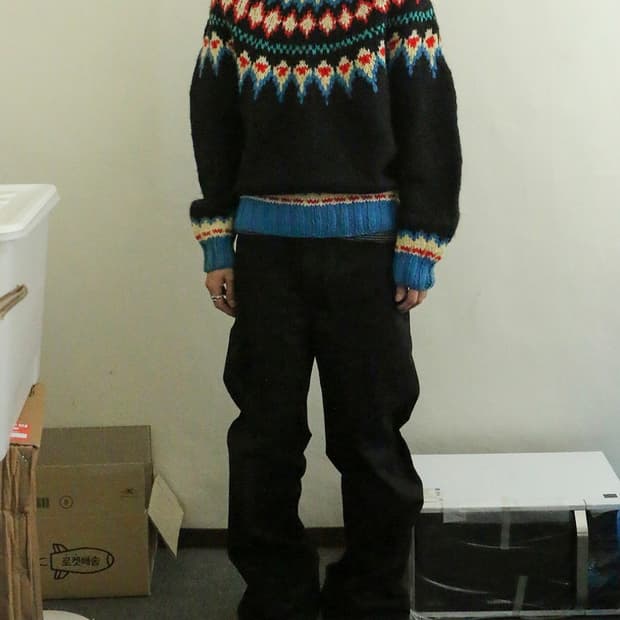 80s 핸드니팅 울 페어아일 스웨터