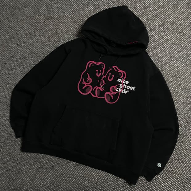 나이스고스트클럽 구미 베어&로고 박시핏 후드 집업 블랙y 5351