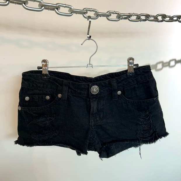 펑크 y2k 블랙 데미지 그런지 핫팬츠