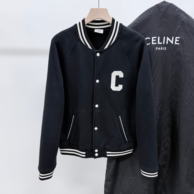 [S+급/S] 셀린느 테디 컬리지 바시티 봄버 자켓 블랙