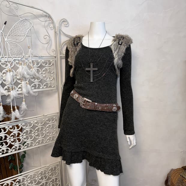 Charcoal rabbit fur trimming wool ops