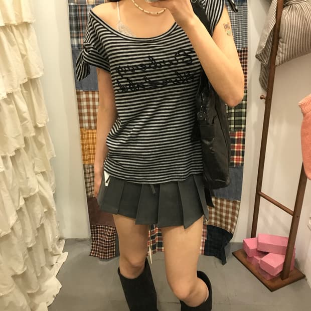 버버리 블루라벨 단가라 리본 티