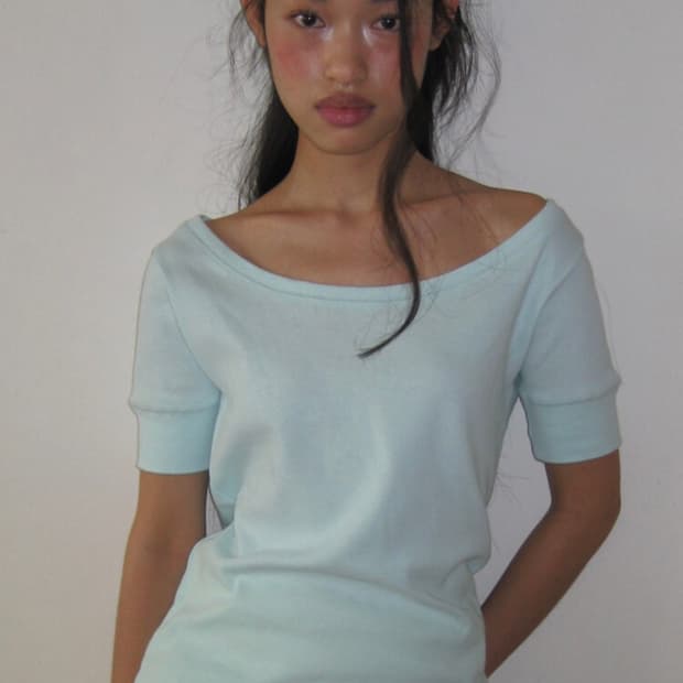 샵페어리 민트 립 하프 탑 라운드 넥 rib half top mint