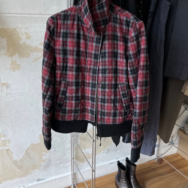 Vintage Cropped Plaid Bomber Jacket