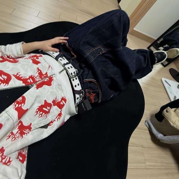 베이프 아카이브 플레임 카모 풀집업 후드 M