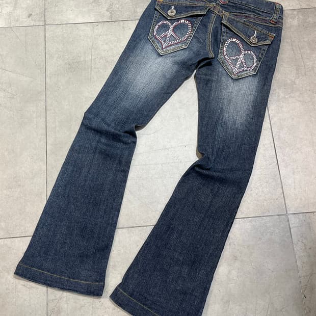 일본 빈티지 BCBG y2k 피스마크 큐빅 부츠컷 데님 팬츠