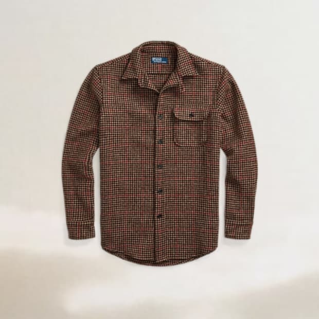 L,105) 폴로 셰틀랜드 브라운 울 오버셔츠 팝니다.