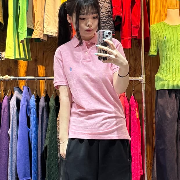 S 폴로랄프로렌 커스텀핏 라이트핑크 카라 반팔 .
