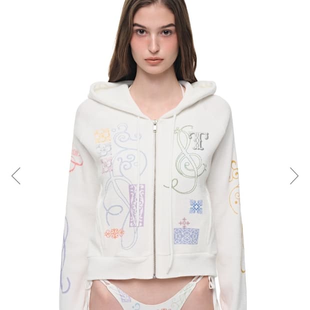 투머치택스 포크패턴 크록 와플 집업 후디(화이트) 