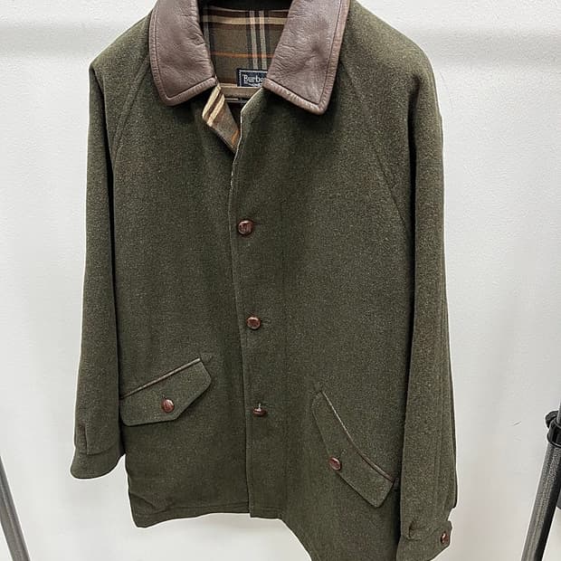 105) 버버리 90s 레더카라 울코트 