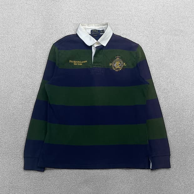 폴로 랄프로렌 크레스트 로고 스트라이프 럭비 티셔츠