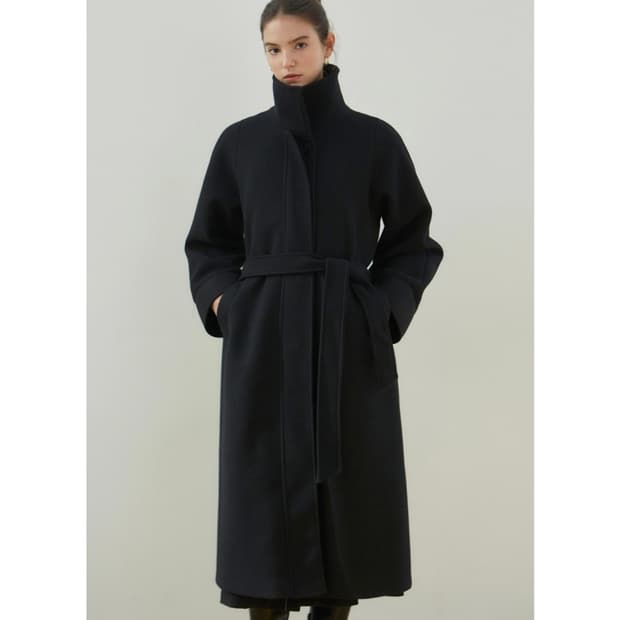 닉앤니콜 블랙 루즈핏 벨트코트