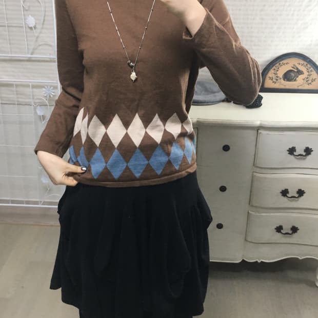 일본빈티지 아가일 브라운 니트