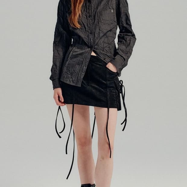 스웨이드 스트링 스커트 