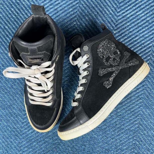 Philipp Plein 크리스탈 스컬 하이탑 스니커즈