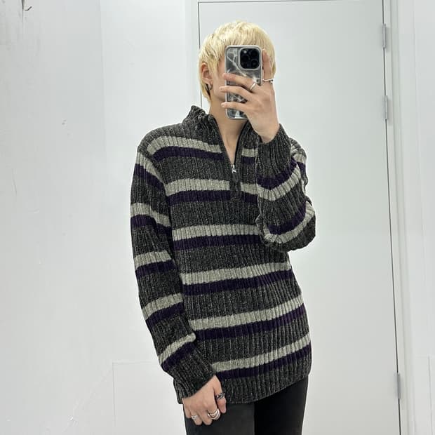 Sunlucas velvet stripe purple knit top