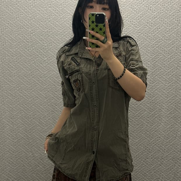 빈티지 밀리터리 스트릿 펑크 사파리 헌팅 반팔 셔츠 K0213