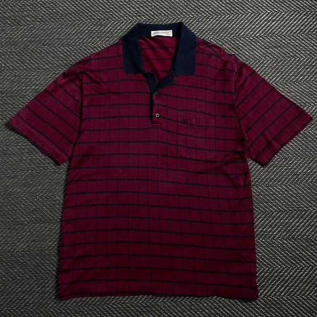 90s 발망 아카이브 체크 패턴 카라넥 반팔 티셔츠o 4304