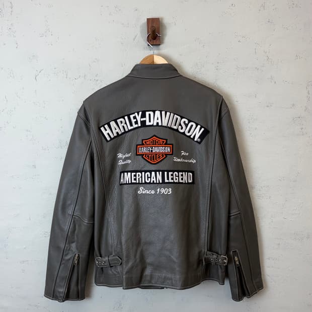 할리데이비슨 스타일 자수 빈티지 싱글 레더 자켓