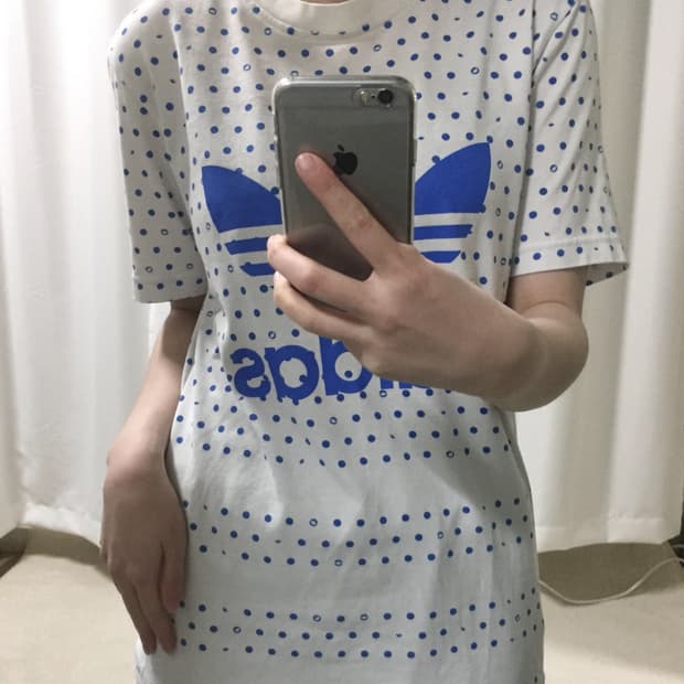 아디다스 흰파 화이트 도트 빅 파이어버드 로고 반팔 티