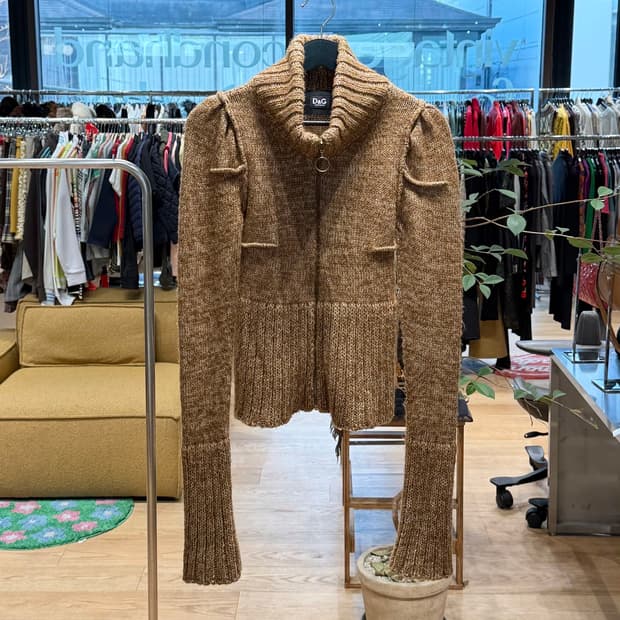 돌체앤가바나 브라운 아세테이트 모헤어 니트 집업 